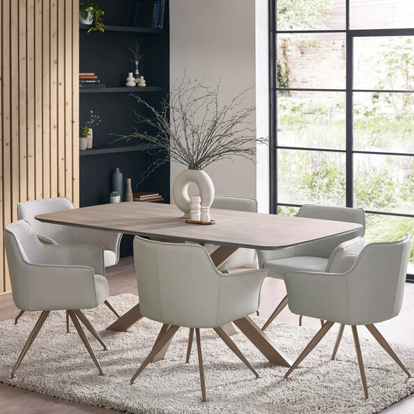 Nepean Taupe Wooden Rectangular Dining Table With 6 Ivory Chairs