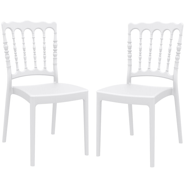 Nepean White Outdoor Polypropylene Stacking Side Chairs In Pair