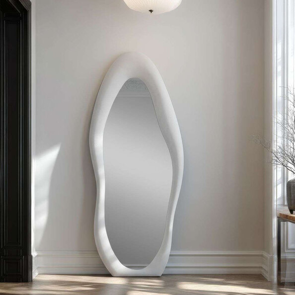 Nero Glass Cheval Mirror with Cream Wooden Frame