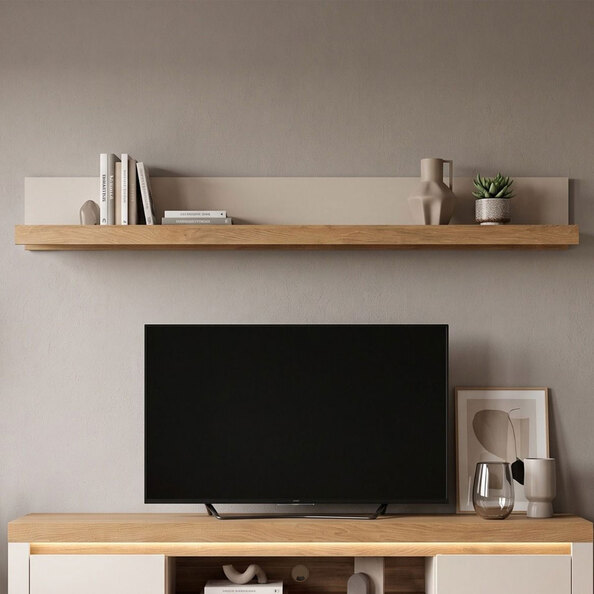 Nessa Large Wooden Wall Shelf in Cashmere and Stone Oak