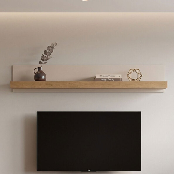 Nessa Small Wooden Wall Shelf in Cashmere and Stone Oak