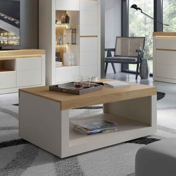 Nessa Wooden Coffee Table in Cashmere and Stone Oak