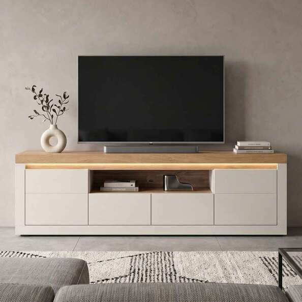 Nessa Wooden TV Stand 2 Doors 2 Drawers in Cashmere and Stone Oak with LED