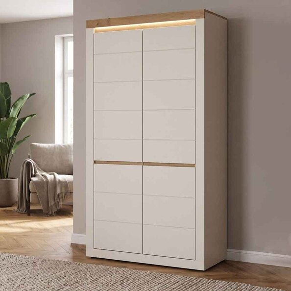Nessa Wooden Wardrobe 2 Doors in Cashmere and Stone Oak with LED
