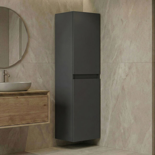 Nest Tall Wooden Wall Mounted Bathroom Storage Cabinet in Matte Anthracite