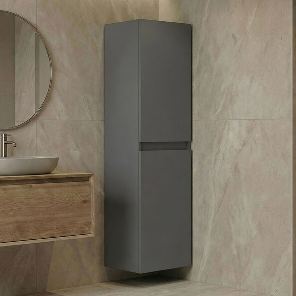 Nest Tall Wooden Wall Mounted Bathroom Storage Cabinet in Matte Grey