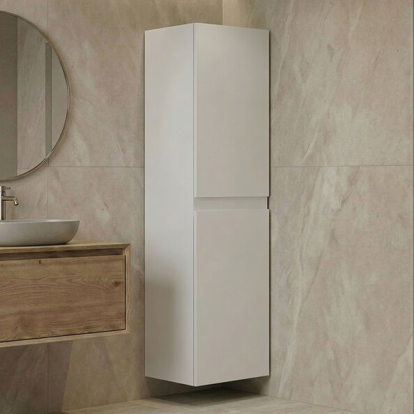 Nest Tall Wooden Wall Mounted Bathroom Storage Cabinet in Matte White