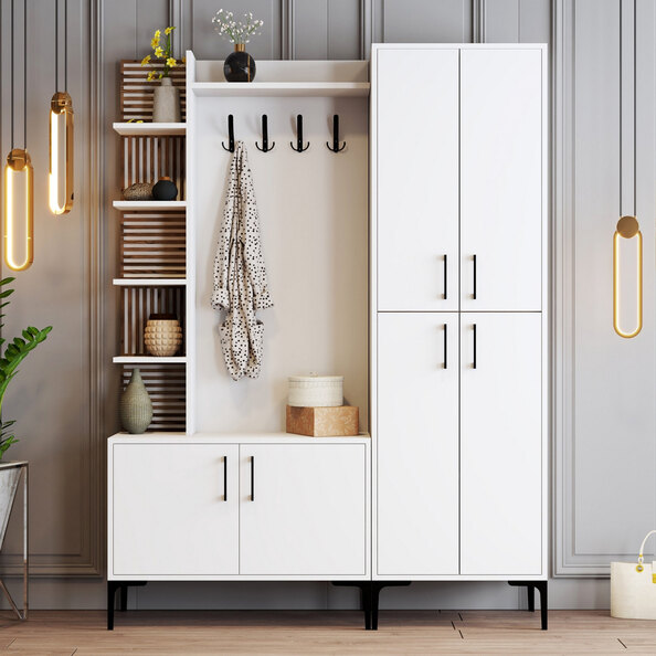Nestor Wooden Coat Stand with 6 Doors in White