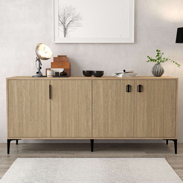 Neva Wooden Sideboard with 4 Doors in Sapphire Oak