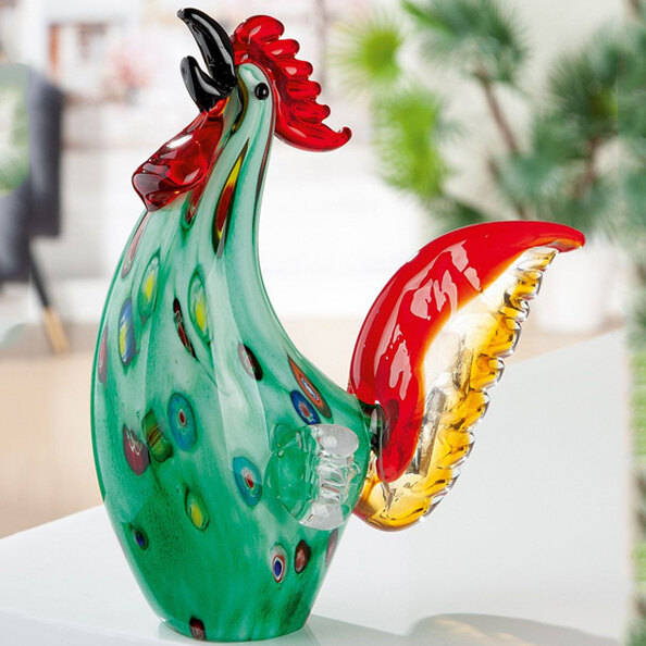 Newark Glass Rooster Wildflower Sculpture In Multicolour