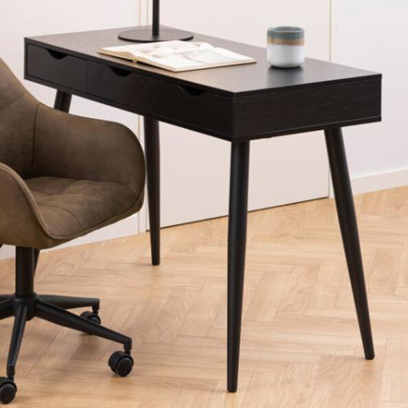 Newark Wooden Laptop Desk With 3 Drawers In Ash Black