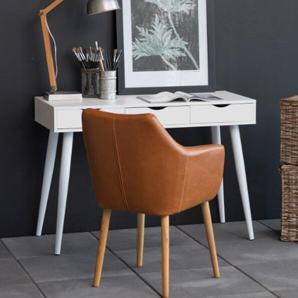Newark Wooden Laptop Desk With 3 Drawers In White