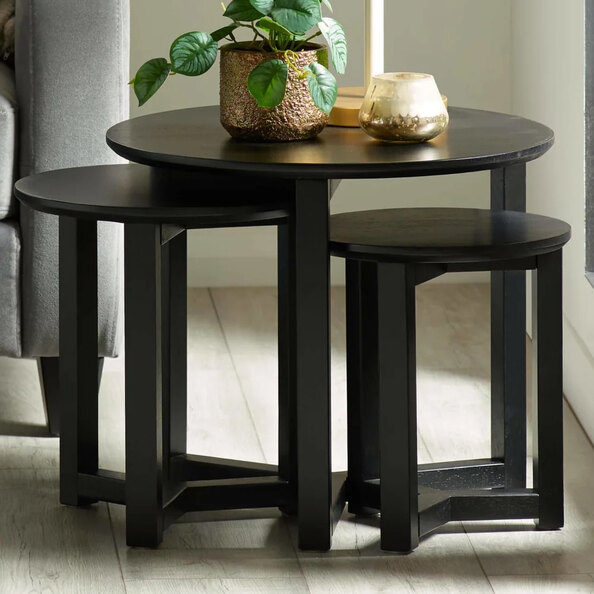 Newark Wooden Nest Of 3 Table In Black