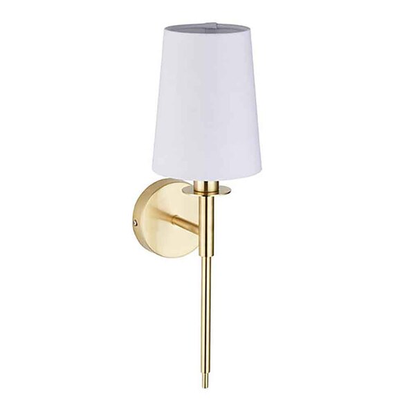 Newkirk Vintage White Fabric Wall Light In Brushed Satin Gold