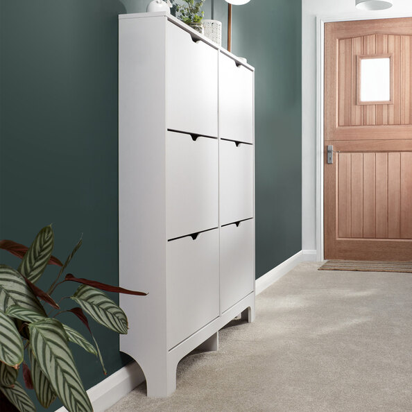 Newquay Wooden Shoe Cabinet With 6 Flap Doors In White