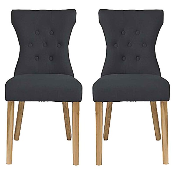 Nipas Fabric Dining Chairs With Wooden Legs In Pair - Grey