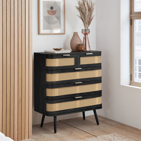 Niven Wooden Chest Of 5 Drawers in Black