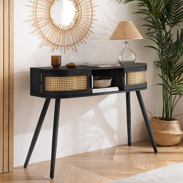 Niven Wooden Console Table in Black