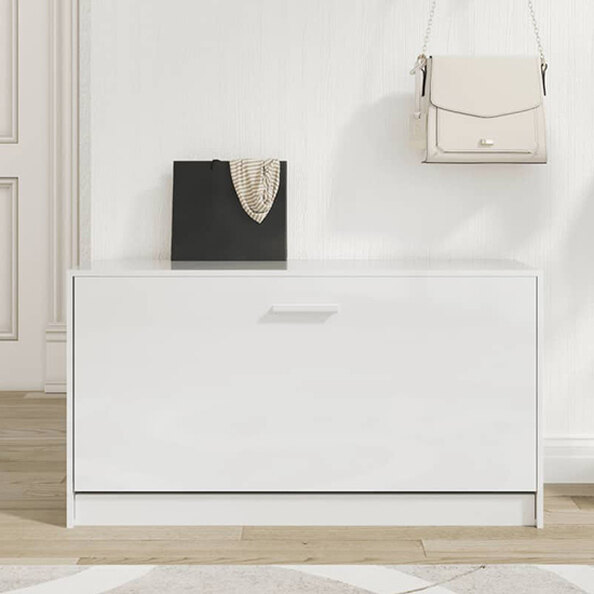 Nome High Gloss Shoe Storage Bench With 1 Flap In White