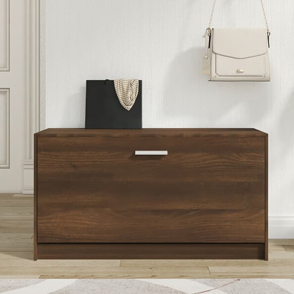 Nome Wooden Shoe Storage Bench With 1 Flap In Brown Oak