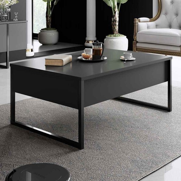 Nordic Wooden Coffee Table with Black Metal Frame in Anthracite