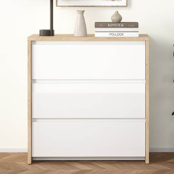 Norfolk Wooden Chest Of 3 White Gloss Drawers In Jackson Hickory