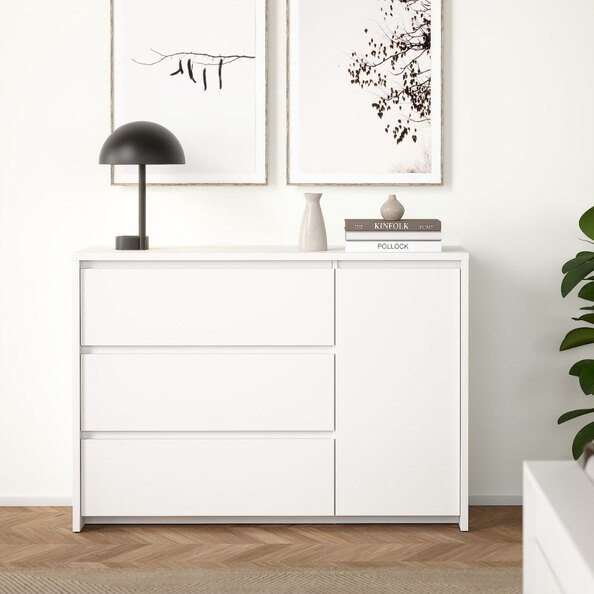 Norfolk Wooden Sideboard With 1 Door 3 Drawers In White