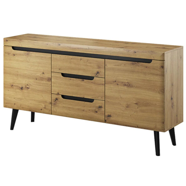 North Wooden Sideboard With 2 Doors 3 Drawers In Artisan Oak