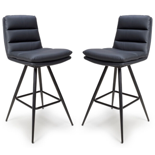 Norton Black Leather Bar Chairs With Metal Legs In Pair