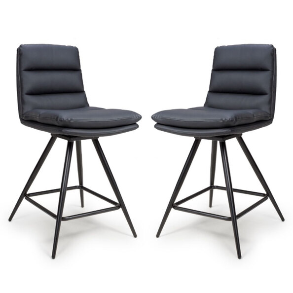 Norton Black Leather Counter Bar Chairs With Metal Legs In Pair