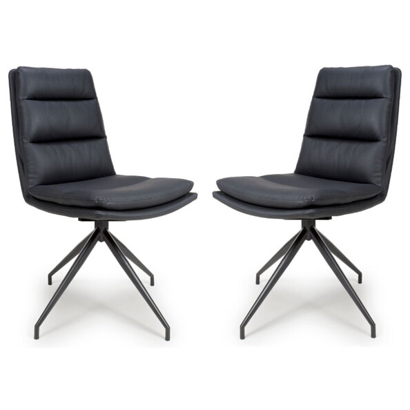 Norton Black Leather Dining Chairs With Metal Legs In Pair