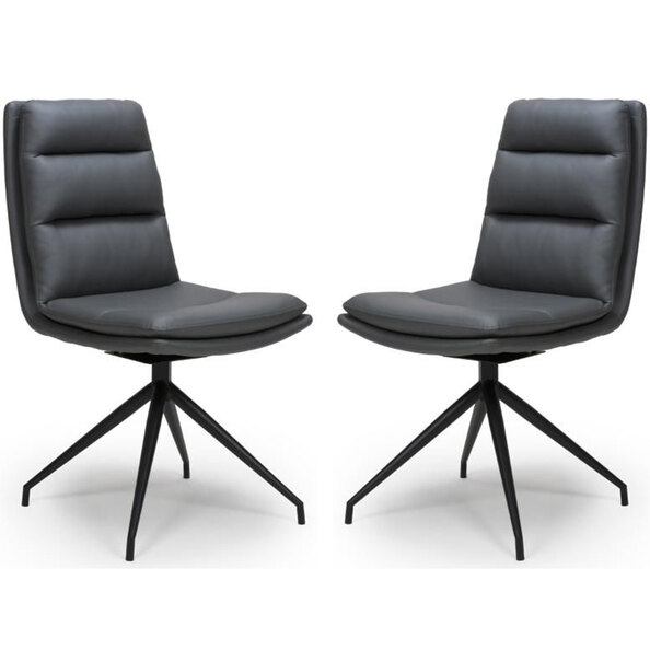 Norton Grey Leather Dining Chairs With Metal Legs In Pair