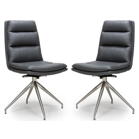 Norton Grey Leather Dining Chairs With Steel Legs In Pair