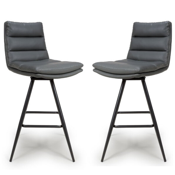 Norton Grey Leather Bar Chairs With Metal Legs In Pair