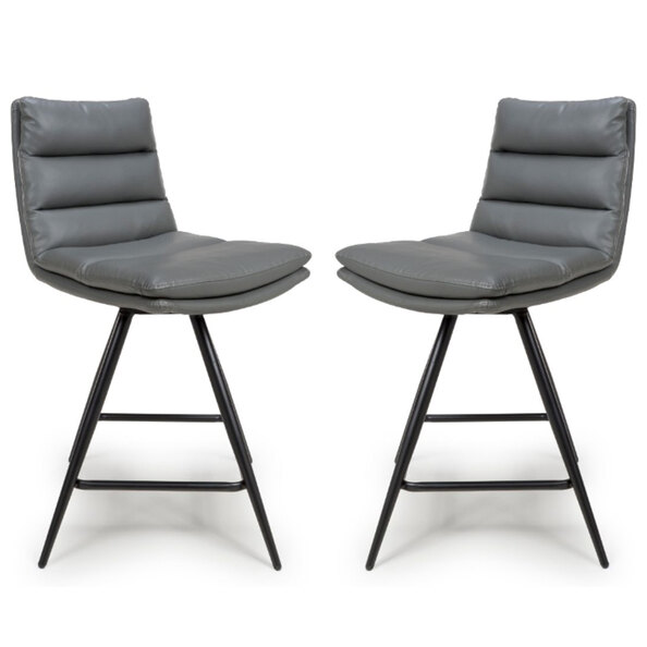 Norton Grey Leather Counter Bar Chairs With Metal Legs In Pair