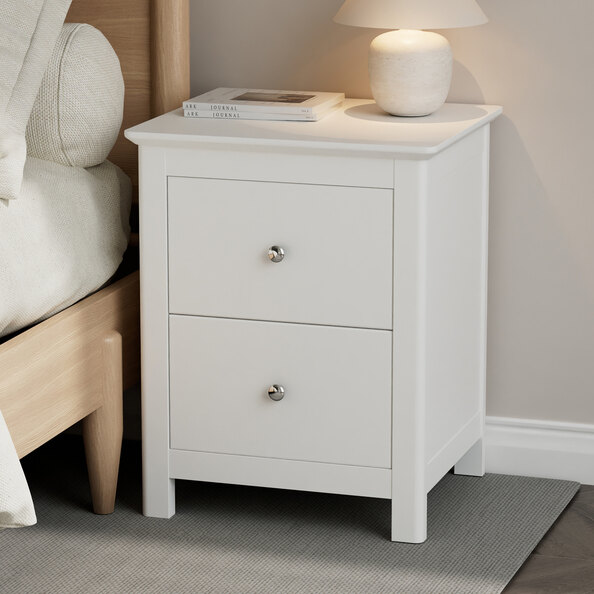 Norton Large Wooden Bedside Cabinet With 2 Drawers - White