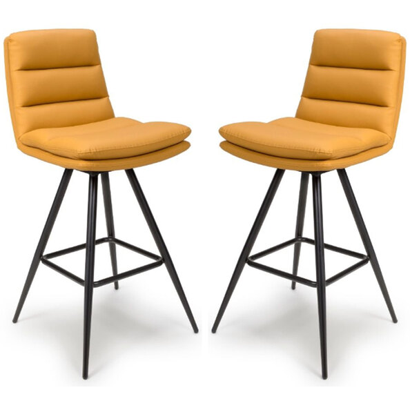 Norton Ochre Leather Bar Chairs With Metal Legs In Pair