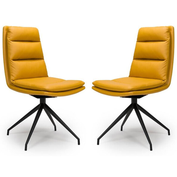 Norton Ochre Leather Dining Chairs With Metal Legs In Pair