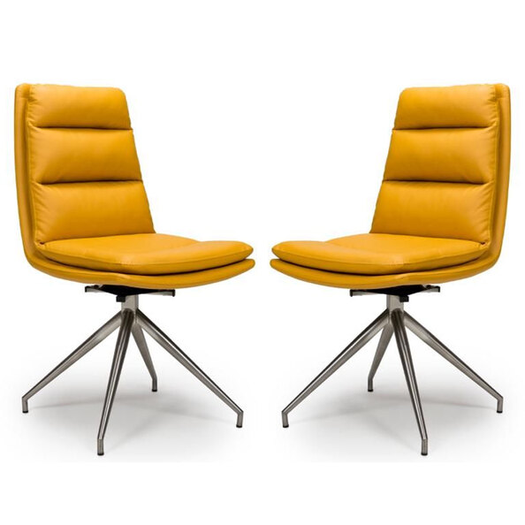 Norton Ochre Leather Dining Chairs With Steel Legs In Pair