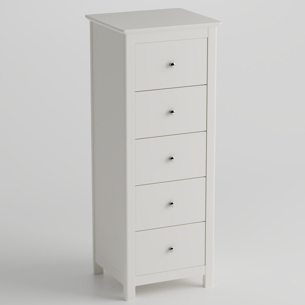 Norton Tall Wooden Chest Of 5 Drawers - White