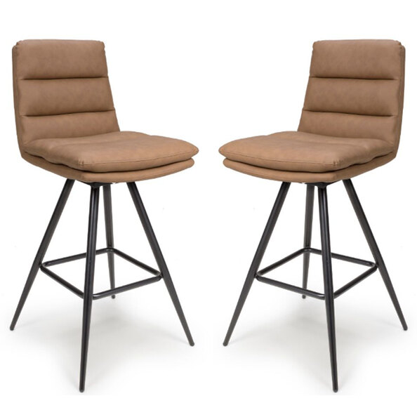 Norton Tan Leather Bar Chairs With Metal Legs In Pair