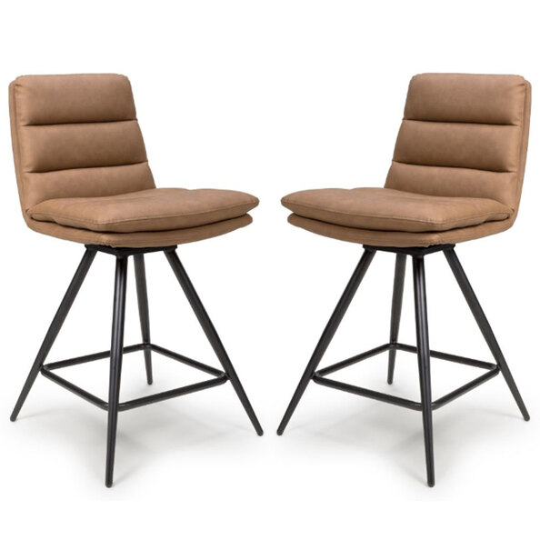 Norton Tan Leather Counter Bar Chairs With Metal Legs In Pair