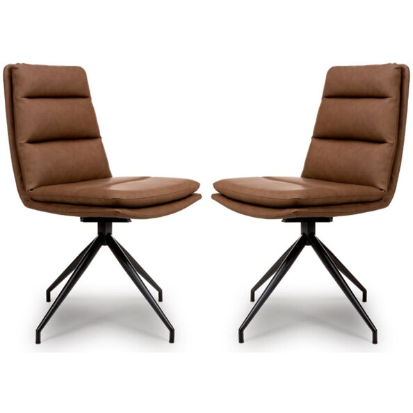 Norton Tan Leather Dining Chairs With Metal Legs In Pair