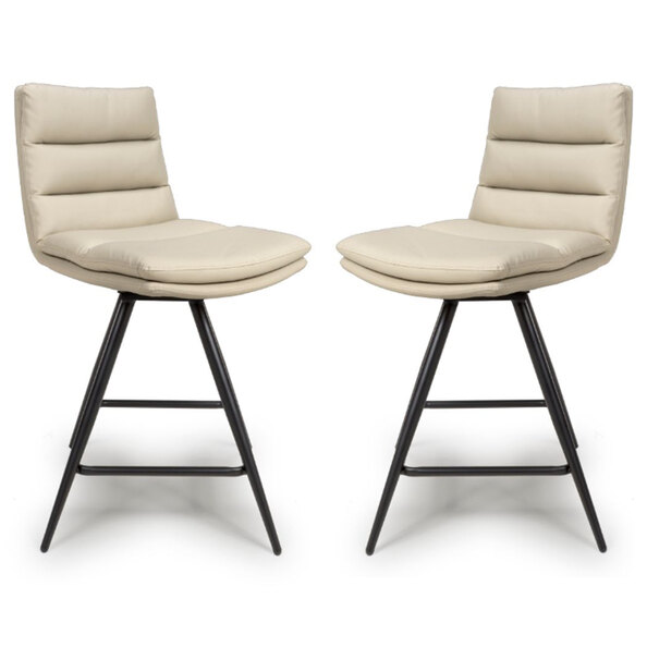 Norton Taupe Leather Bar Chairs With Metal Legs In Pair