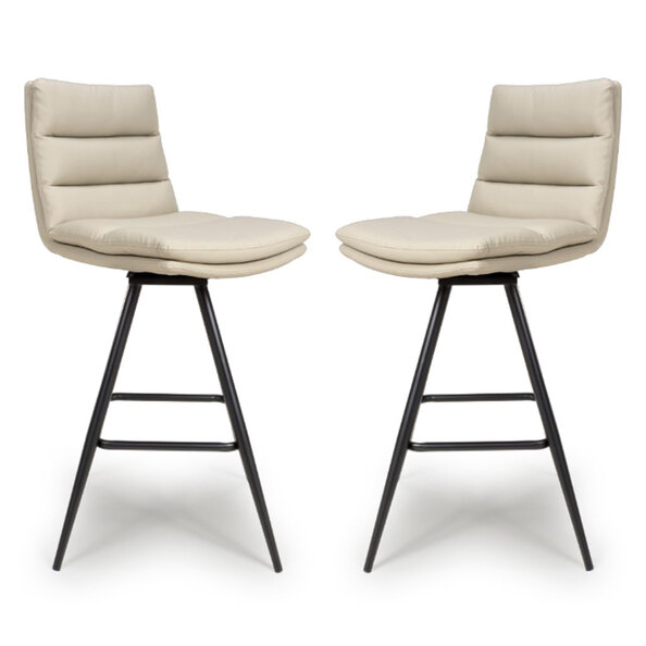 Norton Taupe PVC Fabric Counter Bar Chairs With Metal Legs In Pair