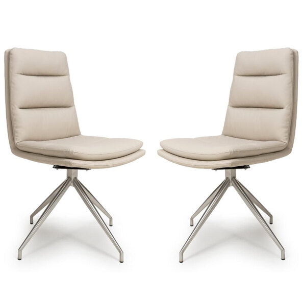 Norton Taupe PVC Fabric Dining Chairs With Steel Legs In Pair