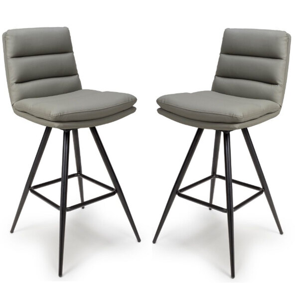 Norton Truffle PVC Fabric Bar Chairs With Metal Legs In Pair