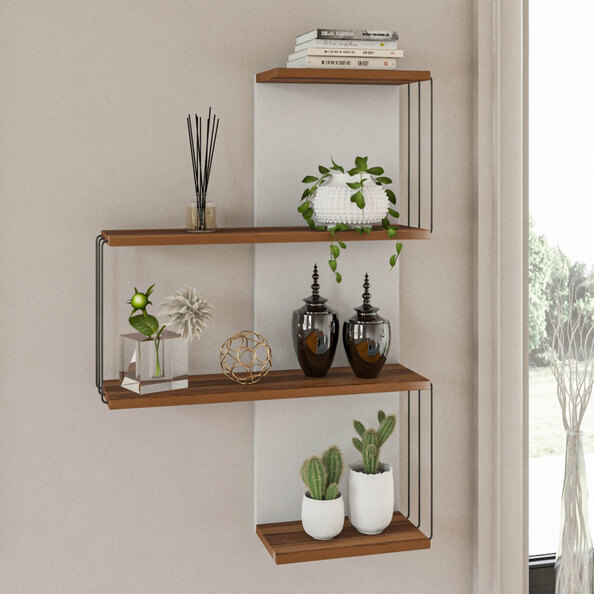 Norvani Wooden Wall Hung Shelving Unit With 4 Shelves In White And Pine
