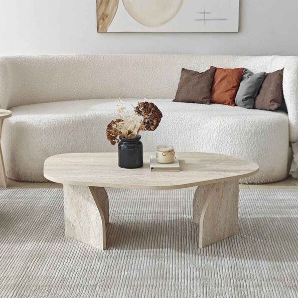 Nova Wooden Coffee Table in Travertine Marble Effect