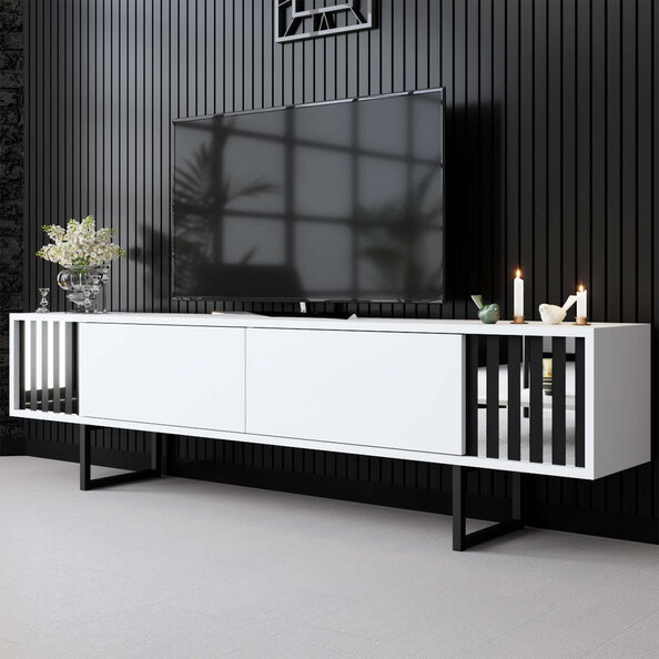 Novara Wooden TV Stand With Metal Legs In White And Black